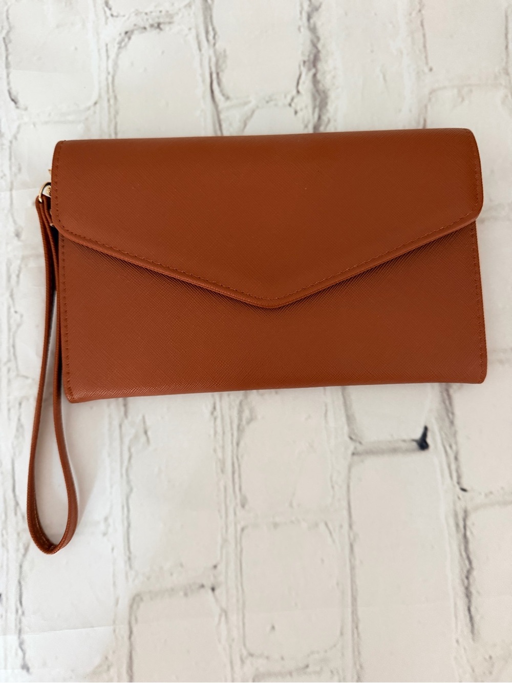 FREE* Krosslon Envelope Wristlet Clutch in Cognac Brown